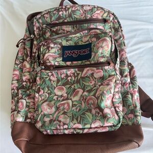 Jansport Green and Pink Floral Backpack with Brown Base